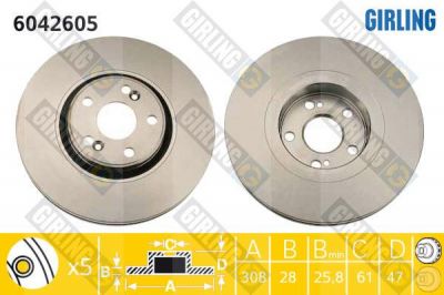 GIRLING Диск тормозной пер. Renault Espase/Laguna 1.9DCi/2.0/2.2DCi/3.0 01-> (8200570677, 6042605)