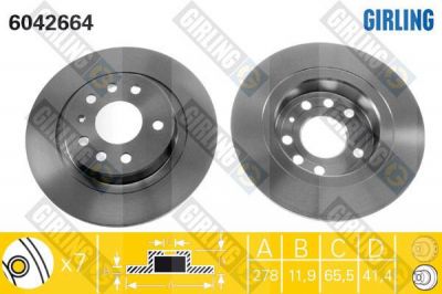 GIRLING Диск тормозной зад. OPEL Signum/Vectra C//SAAB 9-3 02-> (278x12mm/5 отв.) (569115, 6042664)