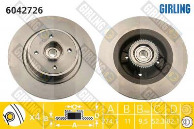 Girling 6042726 тормозной диск на RENAULT SCЙNIC I (JA0/1_)