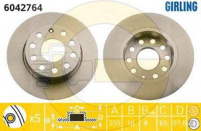 GIRLING Диск тормозной AUDI A3/VOLKSWAGEN G5/CADDY 04> задний (1K0615601K, 6042764)