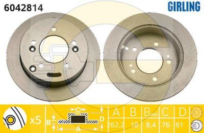 GIRLING Диск тормозной зад. не вентил. HYUNDAI Tucson//Sportage 2,0-2,7L 04-> (262X10mm) (5841139600, 6042814)