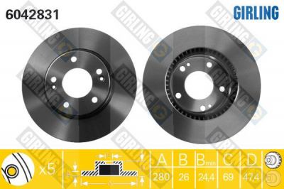 GIRLING Диск тормозной HYUNDAI TUCSON >06/i30 09>/KIA CEED 06> передний (517122C000, 6042831)