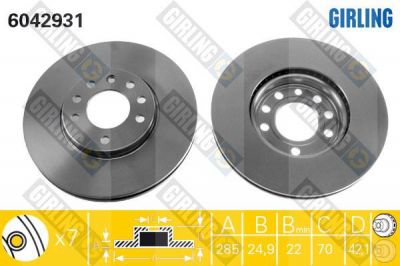 GIRLING Диск тормозной OPEL SIGNUM 03-/VECTRA 02-/SAAB 9-3 02- передний вент. (569003, 6042931)