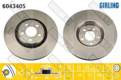 GIRLING Диск тормозной VOLVO XC90 02> R17 передний вент. D=336мм (DF4340S, 6043405)