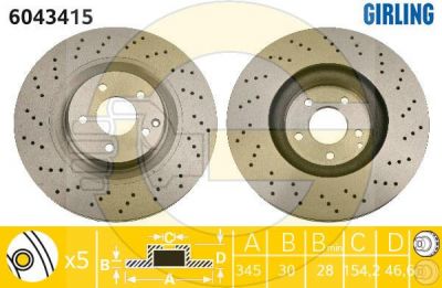 Girling 6043415 тормозной диск на MERCEDES-BENZ C-CLASS купе (CL203)