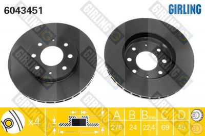 GIRLING Диск тормозной MITSUBISHI GALANT VI R15 97>00 передний вент. (MR475331, 6043451)