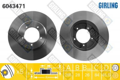 Girling 6043471 тормозной диск на TOYOTA HIACE III фургон (YH7_, LH6_, LH7_, LH5_, YH5_, YH6_)
