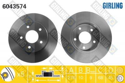 GIRLING Диск тормозной NISSAN PRIMERA (P12) 1.6-2.2D 02- задний (432064U101, 6043574)