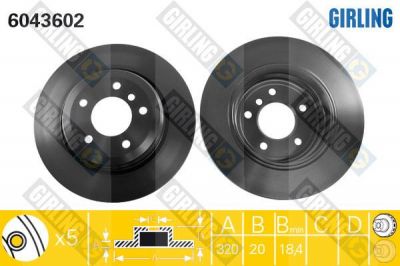 GIRLING Диск тормозной 5 E60/61 520-530 03-10 задний D=320мм. (34216772085, 6043602)