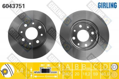 Girling 6043751 тормозной диск на FIAT PANDA Van (169)