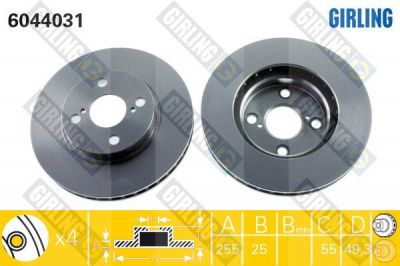 GIRLING Диск тормозной TOYOTA COROLLA (E12) 06.04>02.07 передний вент. (4351202070, 6044031)