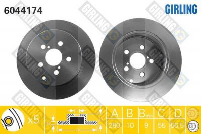 GIRLING Диск торм зад AVENSIS 1.6/1.8 03-> (4243105030, 6044174)