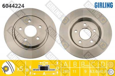 GIRLING Диск тормозной FORD FOCUS 04-/08-/VOLVO C30/C70 задний (1500156, 6044224)