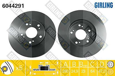 GIRLING Диск тормозной HONDA ACCORD 2.0/2.4 03> (R15) передний (45251SEAE00, 6044291)