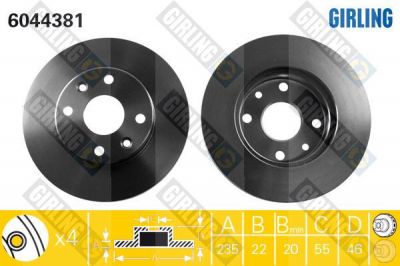 GIRLING Диск тормозной KIA RIO 1.3/1.5 00-05 передний (MDX7433251, 6044381)