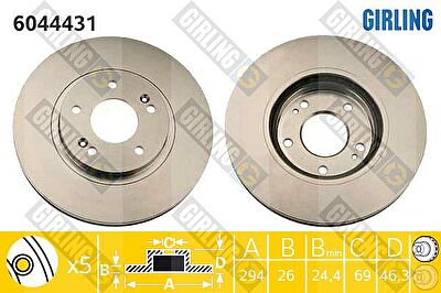 GIRLING Диск тормозной перед. вентил. HYUNDAI Santa Fe (SM) 2,0-2,7L 01-> (294X26mm) (5171226100, 6044431)