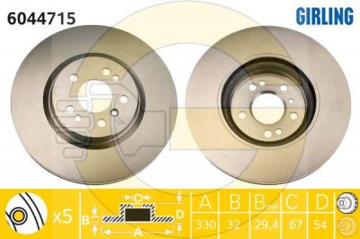 GIRLING Диск тормозной передний MB ML W164 R W251 280-350 05- 330x32mm (1644210412, 6044715)