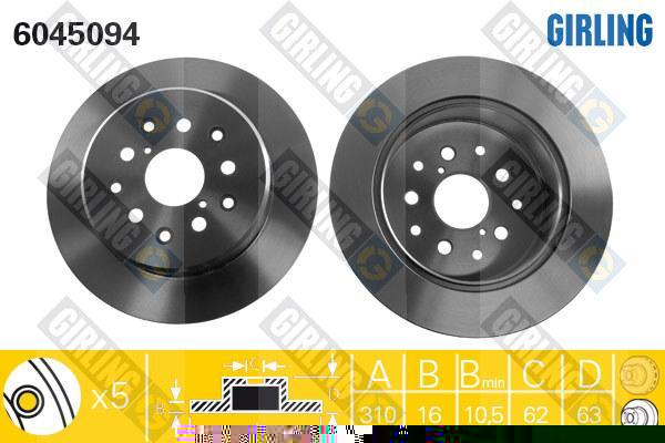 Girling 6045094 тормозной диск на TOYOTA ARISTO (JZS16_)