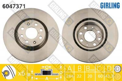 GIRLING Диск тормозной перед. OPEL CORSA D//FIAT PUNTO 05-> (5569025, 6047371)