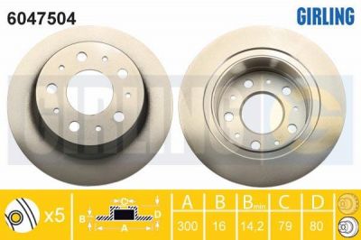 GIRLING Диск тормозной зад. не вентил. PSA Jumper/Boxer//Ducato 2,2HDI/3,0HDI 06-> (300X16mm) (424942, 6047504)