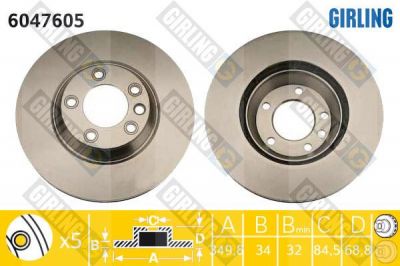 GIRLING Диск тормозной передний прав.AUDI Q7 07> VW TOUAREG 03> PORSCHE CAYENNE вент. 350x34mm (7L6615302K, 6047605)