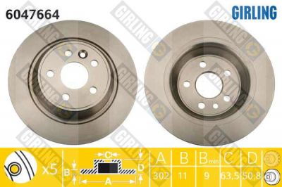 GIRLING Диск тормозной FORD GALAXY 06-/KUGA 08-/MONDEO 07-/S-MAX 06- задний (1379931, 6047664)