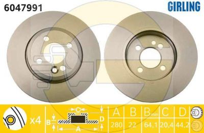 GIRLING Диск тормозной перед. MINI Cooper/One 1,6L 06-> (280X22mm) (34116774985, 6047991)