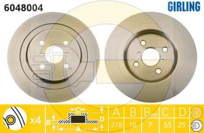 Girling 6048004 тормозной диск на TOYOTA YARIS (NHP13_, NSP13_, NCP13_, KSP13_, NLP13_)
