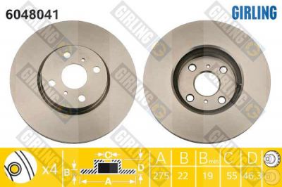 Girling 6048041 тормозной диск на TOYOTA YARIS (NHP13_, NSP13_, NCP13_, KSP13_, NLP13_)