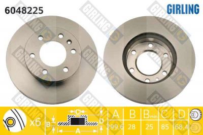 GIRLING Диск тормозной MERCEDES SPRINTER 06-/VW CRAFTER 06- передний вент.D=300мм. (9064210012, 6048225)