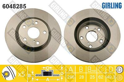 GIRLING Диск тормозной перед. TOYOTA Rav 4 III 2,0/2,2L 06-> (296x28mm) (4351242050, 6048285)