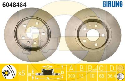 GIRLING Диск тормозной AUDI A4/A5/A6/A7/Q5 задний вент.D=300мм. (8K0615601B, 6048484)