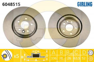 GIRLING Диск тормозной передний VOLVO S80 06- V70 07- XC70 05- 336x28mm (30769057, 6048515)