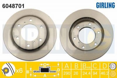 GIRLING Диск тормозной перед. Mitsubishi Pajero III 290x26mm (MR407116, 6048701)