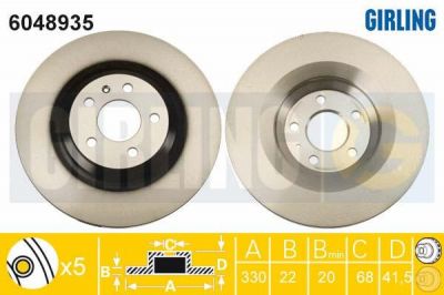 GIRLING Диск тормозной AUDI A6 ALLROAD/S6 06- задний D=330мм. (4F0615601B, 6048935)