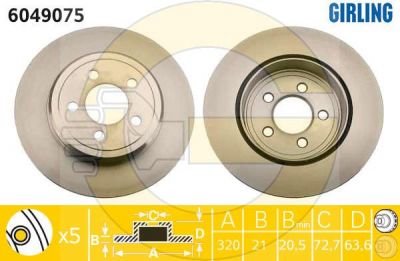 GIRLING Диск тормозной задний CHRYSLER 300C 2,7-6,0L 04-> (320x22mm) (04779209AC, 6049075)