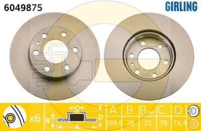 GIRLING Диск тормозной IVECO DAILY III передний (300x28) вентил. (2996131, 6049875)