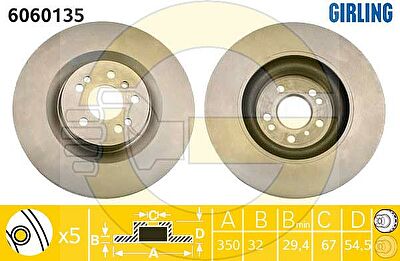 GIRLING Диск тормозной MERCEDES ML W164/GL X164/R W251 05- передний вент. D=350мм. (1644211412, 6060135)