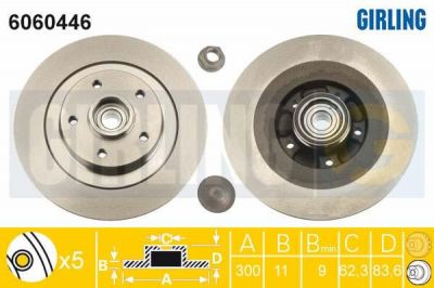 GIRLING Диск тормозной задн RENAULT LAGUNA III (BT0/1) 07-, LAGUNA III Grandtour (KT0/1) 07- (402020003R, 6060446)