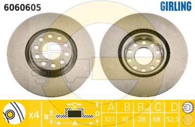 Girling 6060605 Диск тормозной AUDI A6 quattro (1LX) 97-05 передний вент.D=321мм.