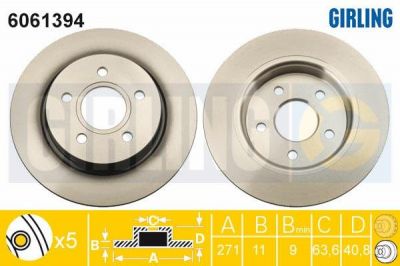 Girling 6061394 Диск тормозной FORD FOCUS III 11-/C-MAX 10- задний