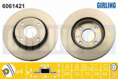 Girling 6061421 Диск тормозной NISSAN TIIDA 07- передний вент.D=280мм.