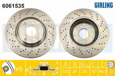 Girling 6061535 Диск тормозной MERCEDES W203 1.8-3.5 00- передний вент.