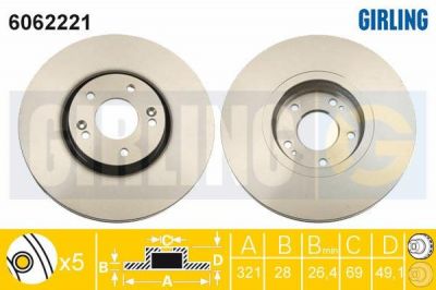 Girling 6062221 тормозной диск на HYUNDAI SANTA FE II (CM)