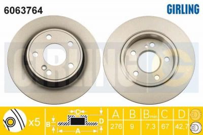 Girling 6063764 тормозной диск на MERCEDES-BENZ B-CLASS (W246, W242)