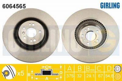 GIRLING Диск тормозной MERCEDES ML W164/GL X164/R W251 06- передний вент. D=375мм. (6064565)