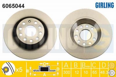GIRLING Диск тормозной VW GOLF VII 12- задний D=300мм. (6065044)