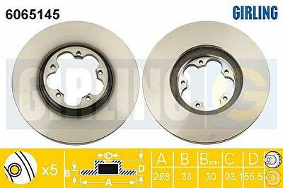 GIRLING Диск тормозной FORD TRANSIT 12- передний D=288мм. (6065145)