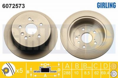 GIRLING Диск тормозной задний LEXUS RX330 RX350 RX400 03> 288x10mm (4243148041, 6072573)