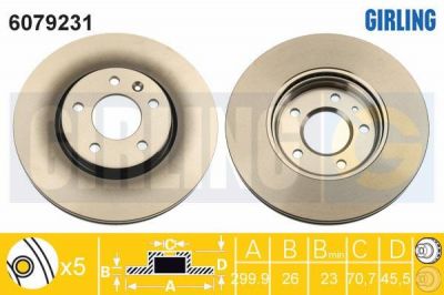 Girling 6079231 Диск тормозной CHEVROLET CRUZE/OPEL ASTRA J R16 09- передний D=300мм.